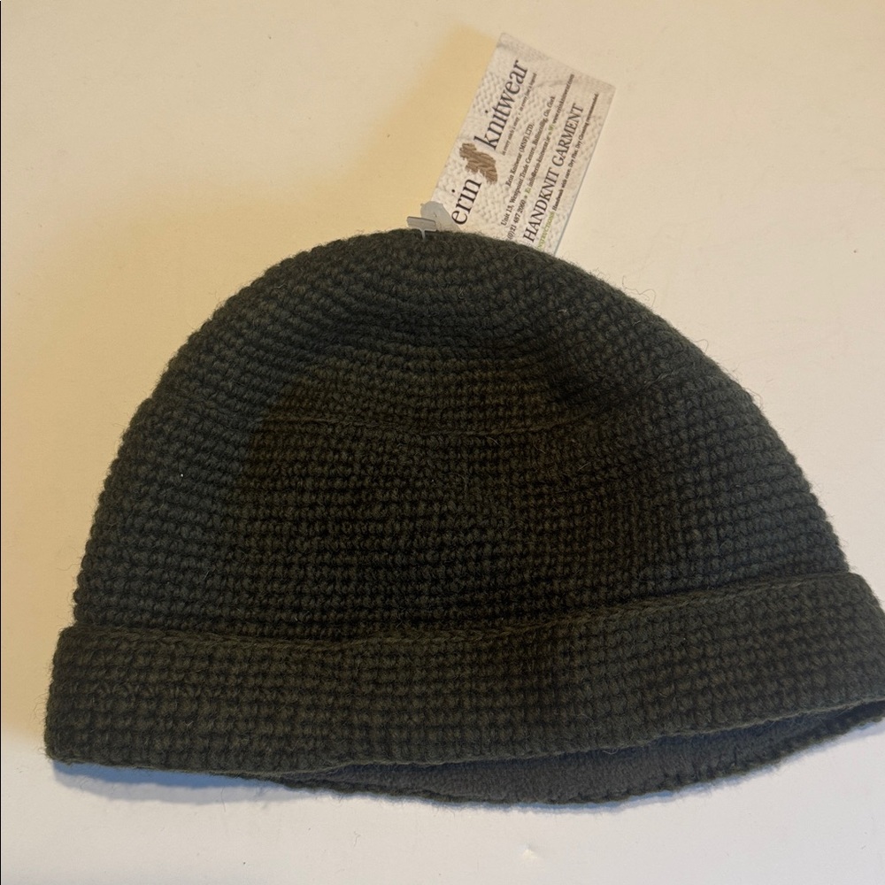 NWT Erin Knitwear Men’s Crochet Turn Up Irish Fisherman Beanie Hat-Green